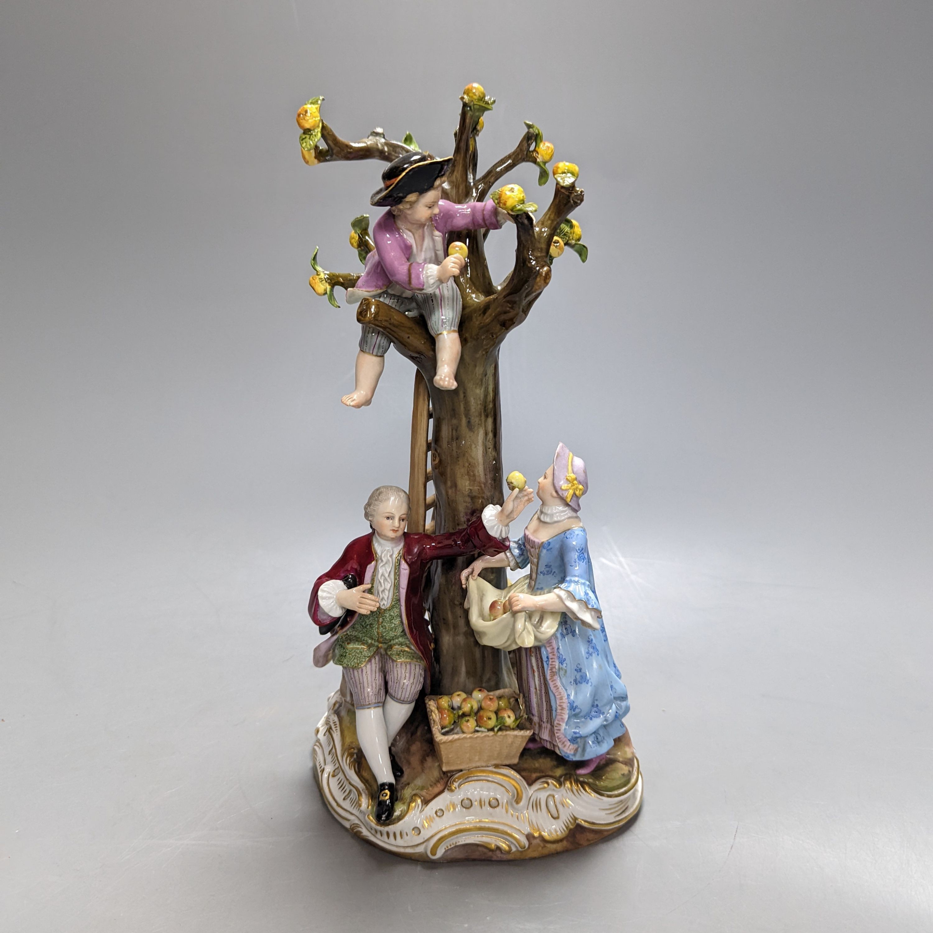 A 19th century Meissen porcelain figure group of fruit pickers, incised number to base ‘2229’. 26cm